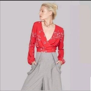 NWT- Wild Fable Festival Floral Red Top, Sz: Med